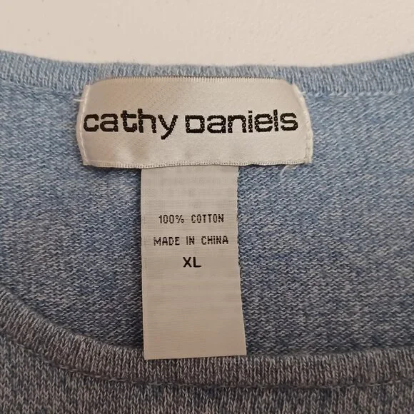 Women's Cathy Daniels Blue Floral Design Blouse Size X-Large - Picture 3 of 6